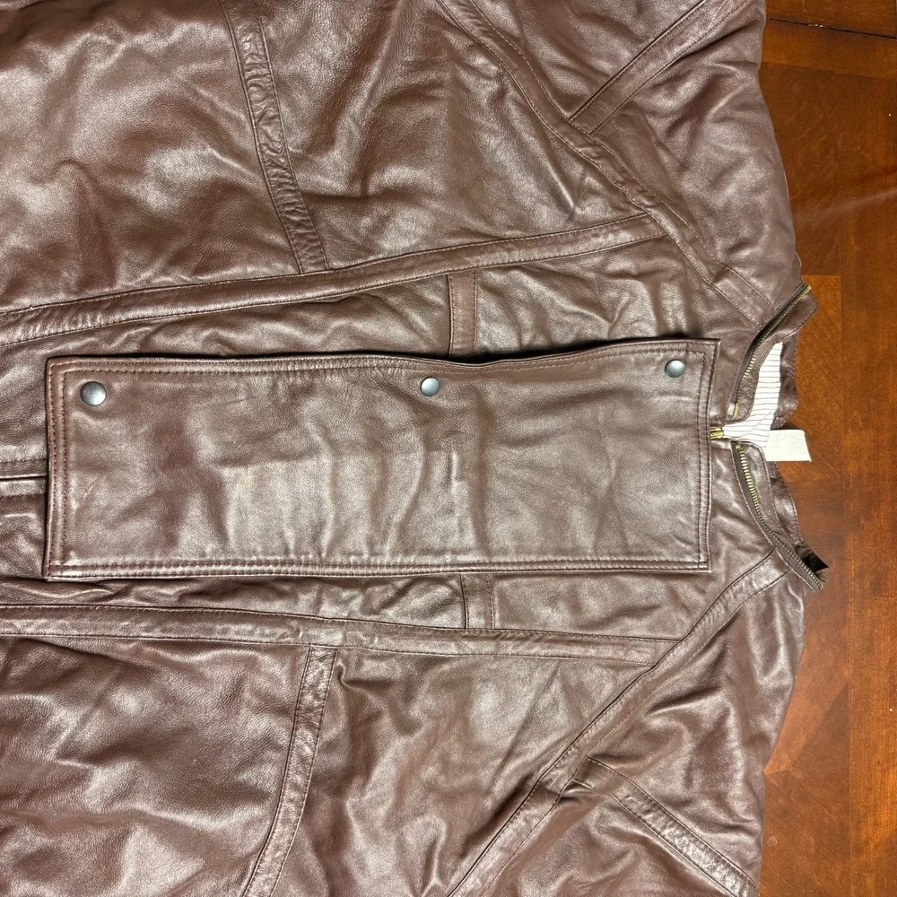 Vintage Brown‎ Genuine Leather Jacket Womens Moto Biker Minimalist Size M